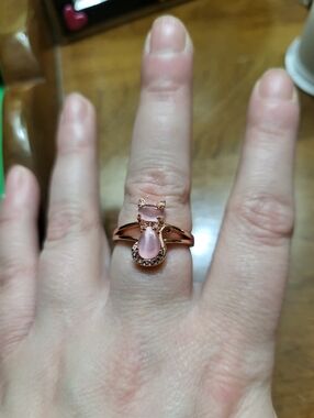Rose Gold Plated Pink Cat Ring Size 8
